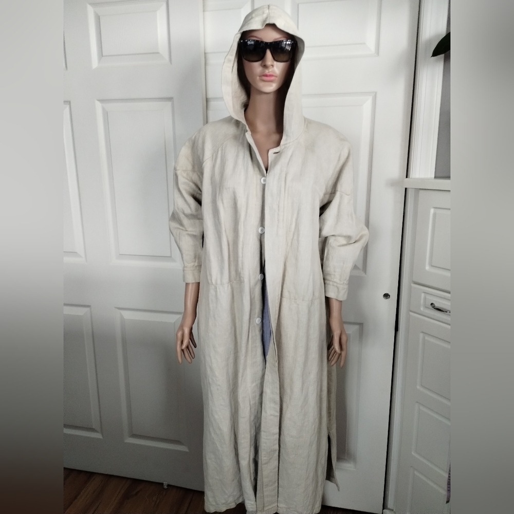 Laura Ashley Vintage Halles Villette Paris Beige Hooded Long Coat
